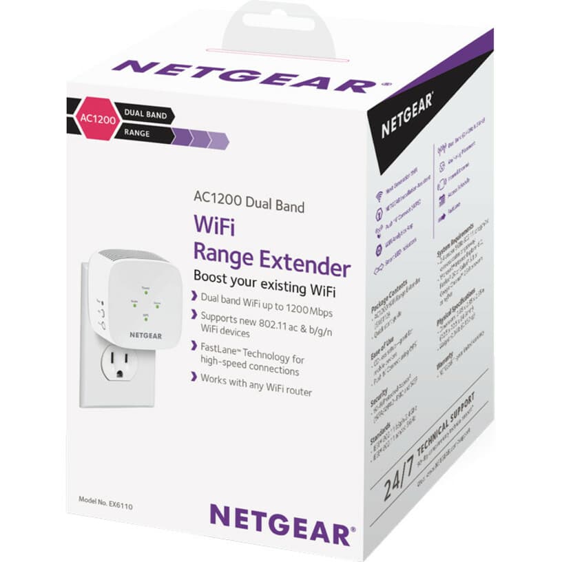 Netgear EX6110 AC1200 WiFi range extender plug-in model for extending dual-band coverage