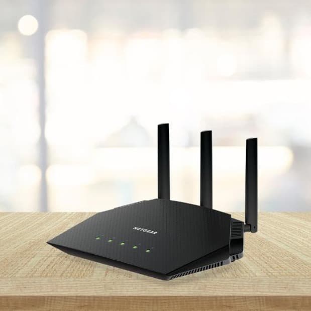 Netgear AX1800 WiFi 6 router desktop unit with dual-band wireless and Gigabit Ethernet ports