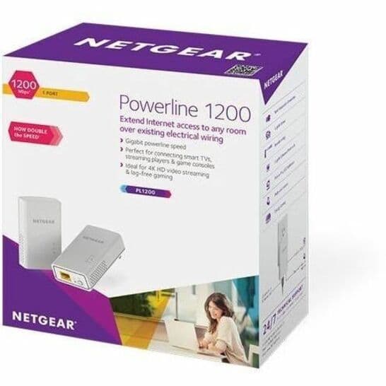 Netgear POWERLINE 1200 single-port Gigabit Ethernet powerline adapter in compact design