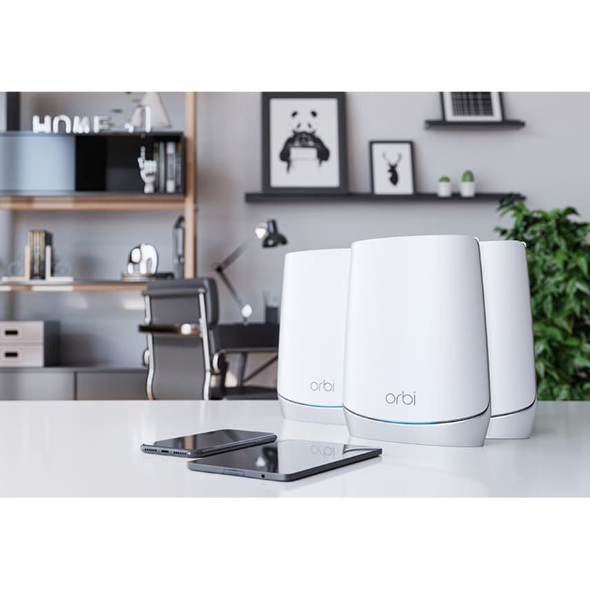 Netgear Orbi RBK753-100NAS AX4200 tri-band WiFi 6 mesh router bundle with two satellites
