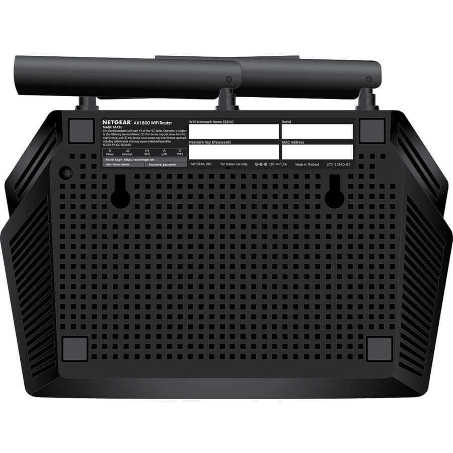 Netgear AX1800 WiFi 6 router desktop unit with dual-band wireless and Gigabit Ethernet ports