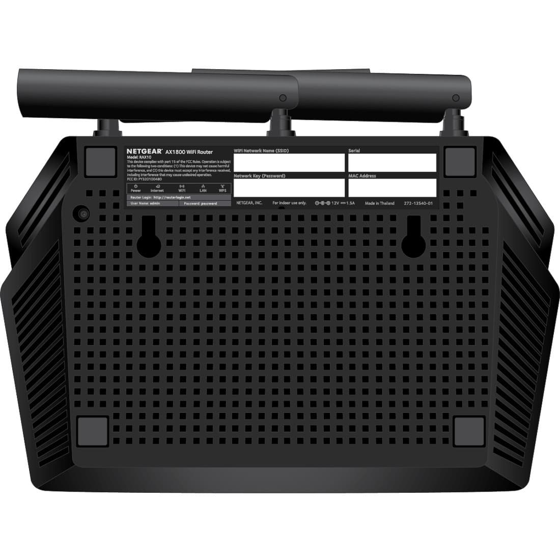 Netgear AX1800 WiFi 6 router desktop unit with dual-band wireless and Gigabit Ethernet ports