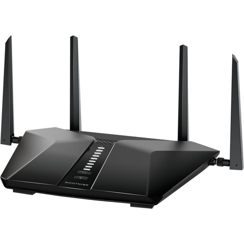 Netgear RAX43 AX4200 Wi‑Fi 6 router with external antennas and gigabit Ethernet ports