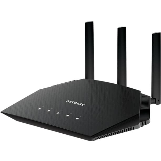 Netgear AX1800 WiFi 6 router desktop unit with dual-band wireless and Gigabit Ethernet ports