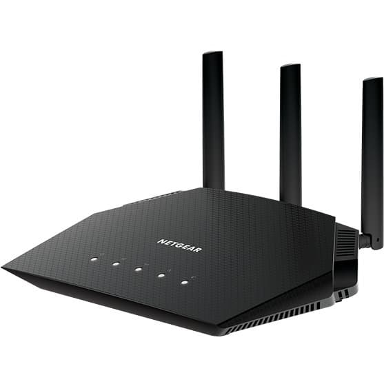 Netgear AX1800 WiFi 6 router desktop unit with dual-band wireless and Gigabit Ethernet ports