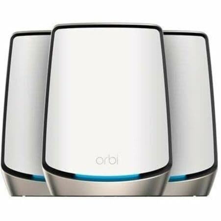 Netgear Orbi AX6000 tri-band Wi‑Fi 6 mesh system with router and two satellites