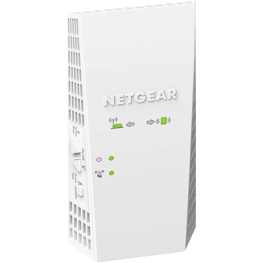 Netgear EX6400 AC1900 WiFi range extender with plug-in wall design and Gigabit Ethernet port