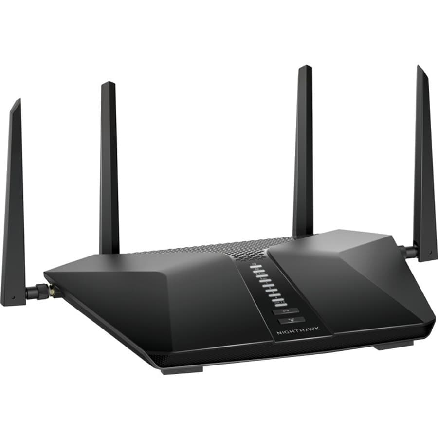 Netgear RAX43 AX4200 Wi‑Fi 6 router with external antennas and gigabit Ethernet ports