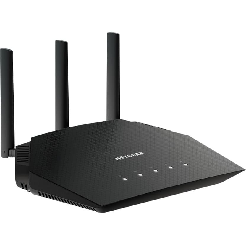 Netgear AX1800 WiFi 6 router desktop unit with dual-band wireless and Gigabit Ethernet ports
