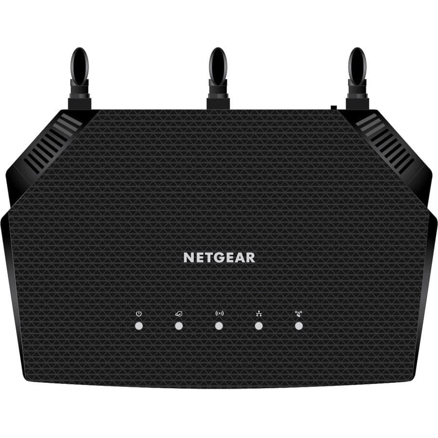 Netgear AX1800 WiFi 6 router desktop unit with dual-band wireless and Gigabit Ethernet ports