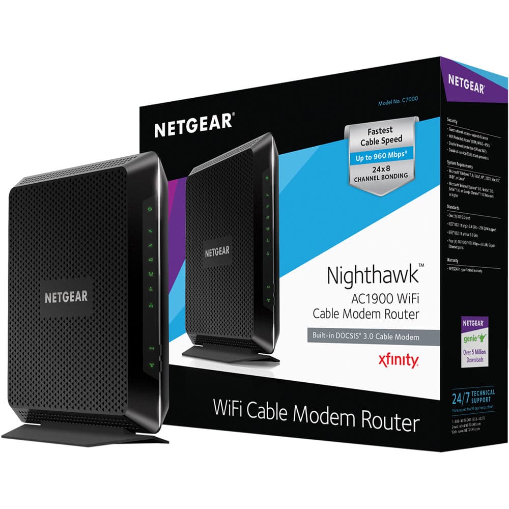 Netgear C7000 AC1900 WiFi cable modem router with 4 Gigabit Ethernet ports