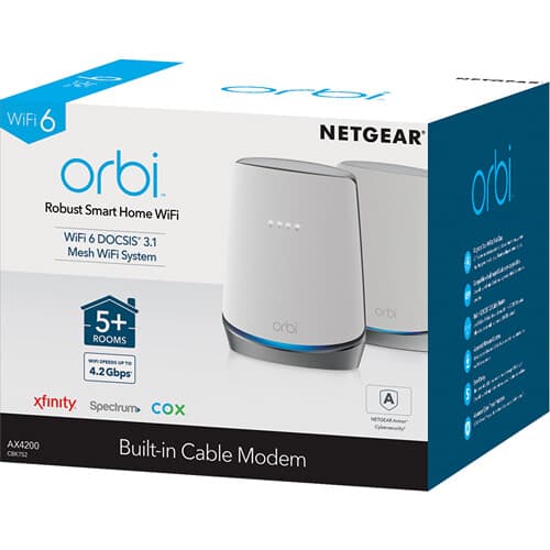 Netgear Orbi WiFi 6 mesh system with built-in cable modem for whole-home coverage