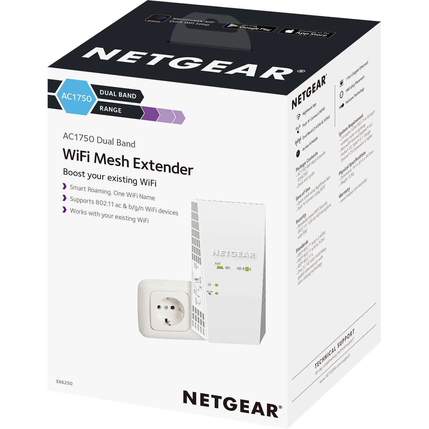 Netgear AC1750 WiFi Mesh Extender EX6250-100NAS plug-in dual-band mesh extender