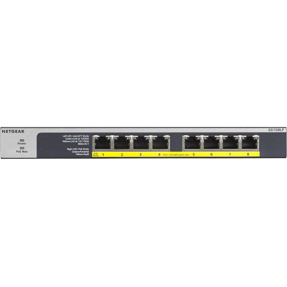Netgear GS108LP-100NAS 8-port Gigabit Ethernet PoE+ unmanaged desktop switch
