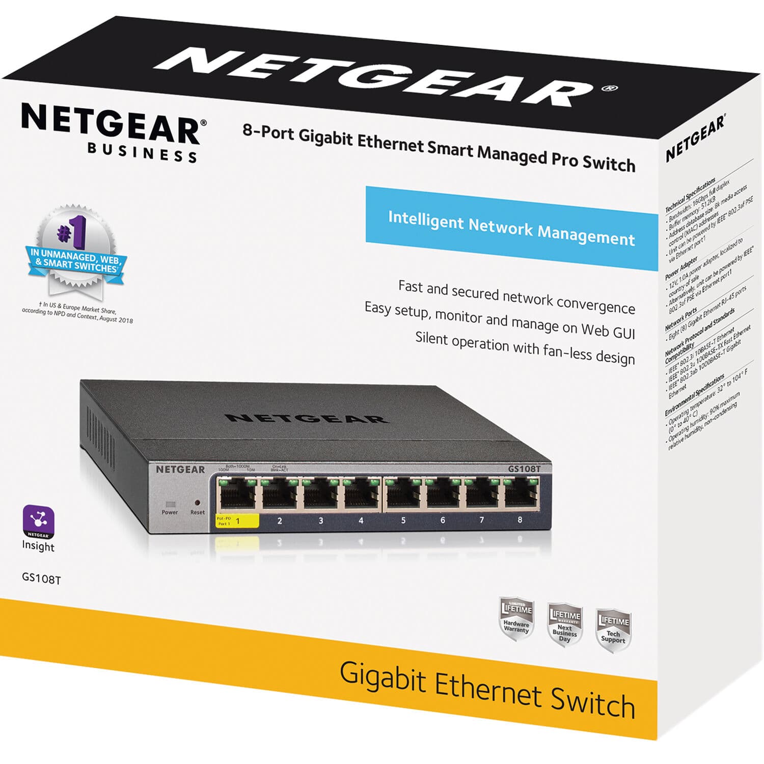 Netgear GS108T-300NAS 8-port Gigabit smart managed desktop switch