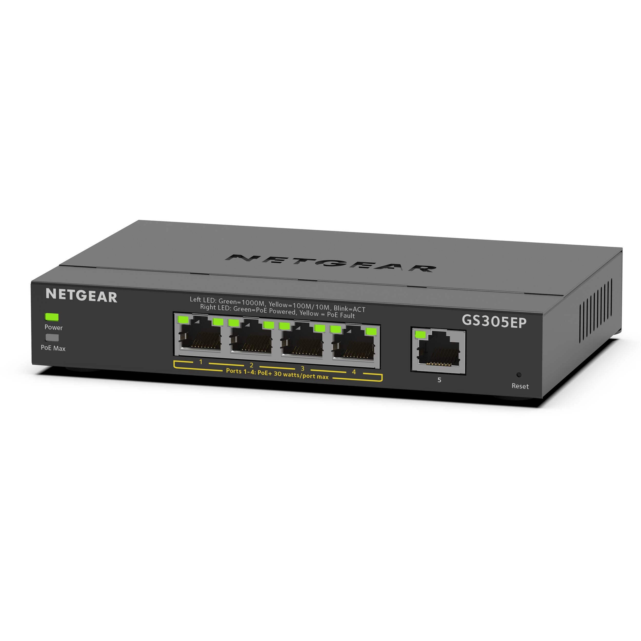 NETGEAR GS305EP-100NAS 5-port Gigabit Smart Managed Plus PoE+ switch with 4 PoE ports