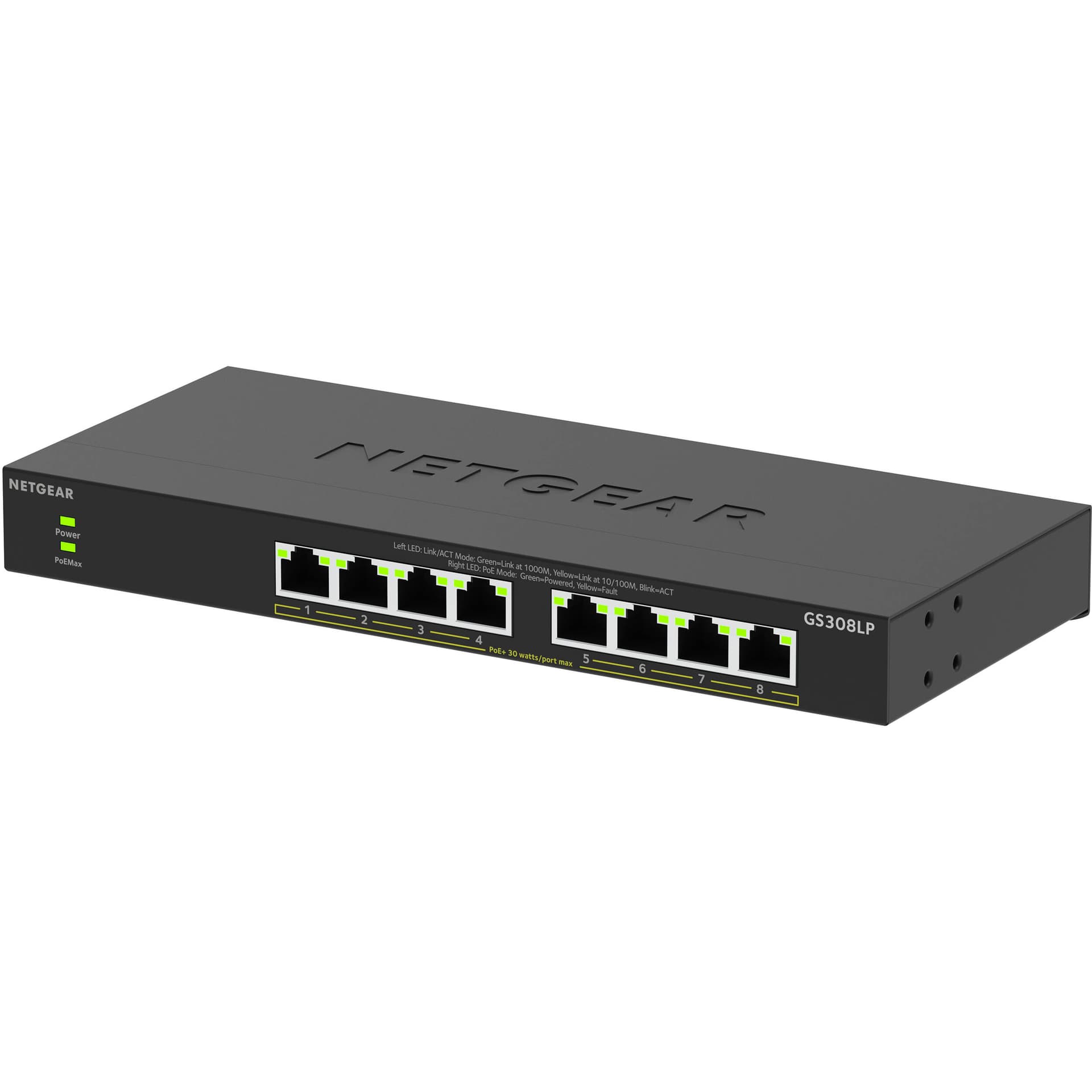 Netgear GS308LP 8-port Gigabit unmanaged PoE+ switch for cameras and access points