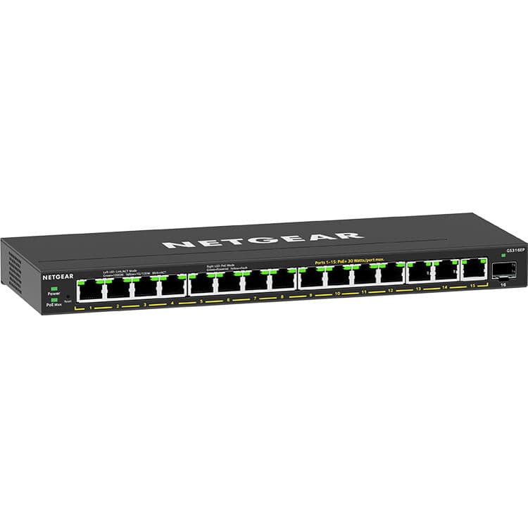 NETGEAR GS316EP-100NAS 16-Port PoE+ Gigabit Switch | 180 W Budget
