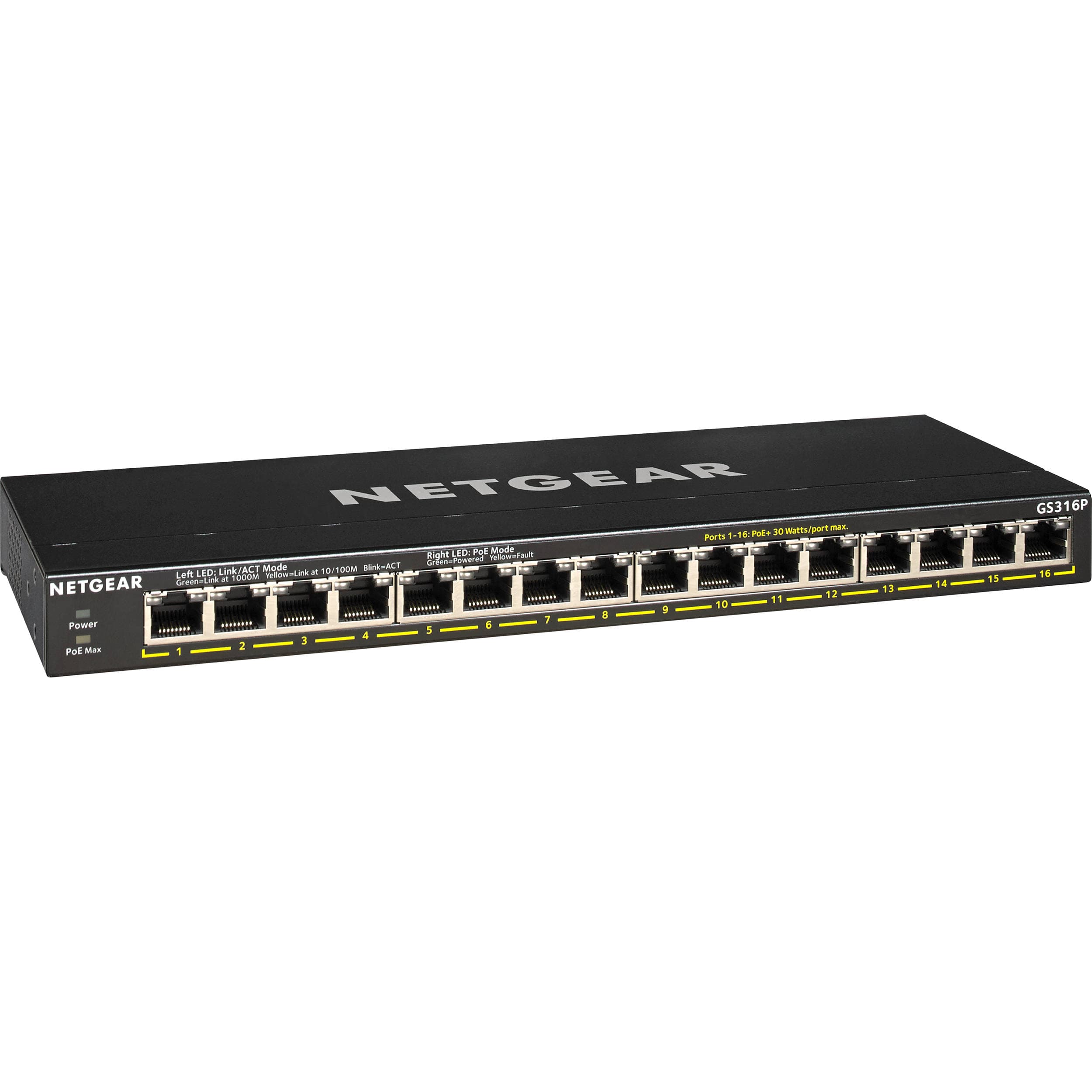Netgear GS316P-100NAS 16-Port Gigabit Unmanaged PoE Switch | PoE+