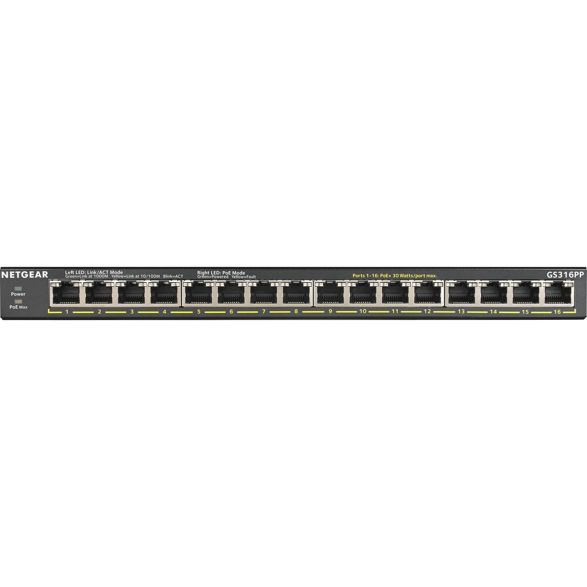 Netgear GS316PP-100NAS 16-port Gigabit unmanaged PoE+ switch with 183 W FlexPoE