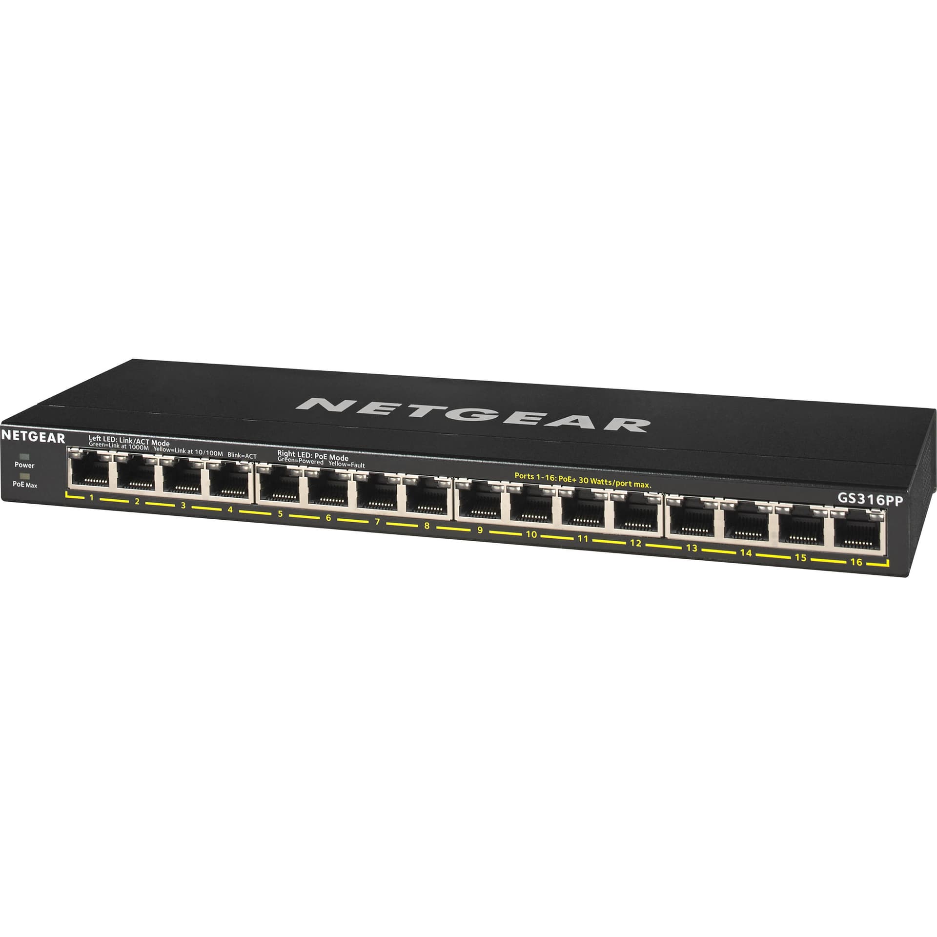 Netgear GS316PP-100NAS 16-port Gigabit unmanaged PoE+ switch with 183 W FlexPoE