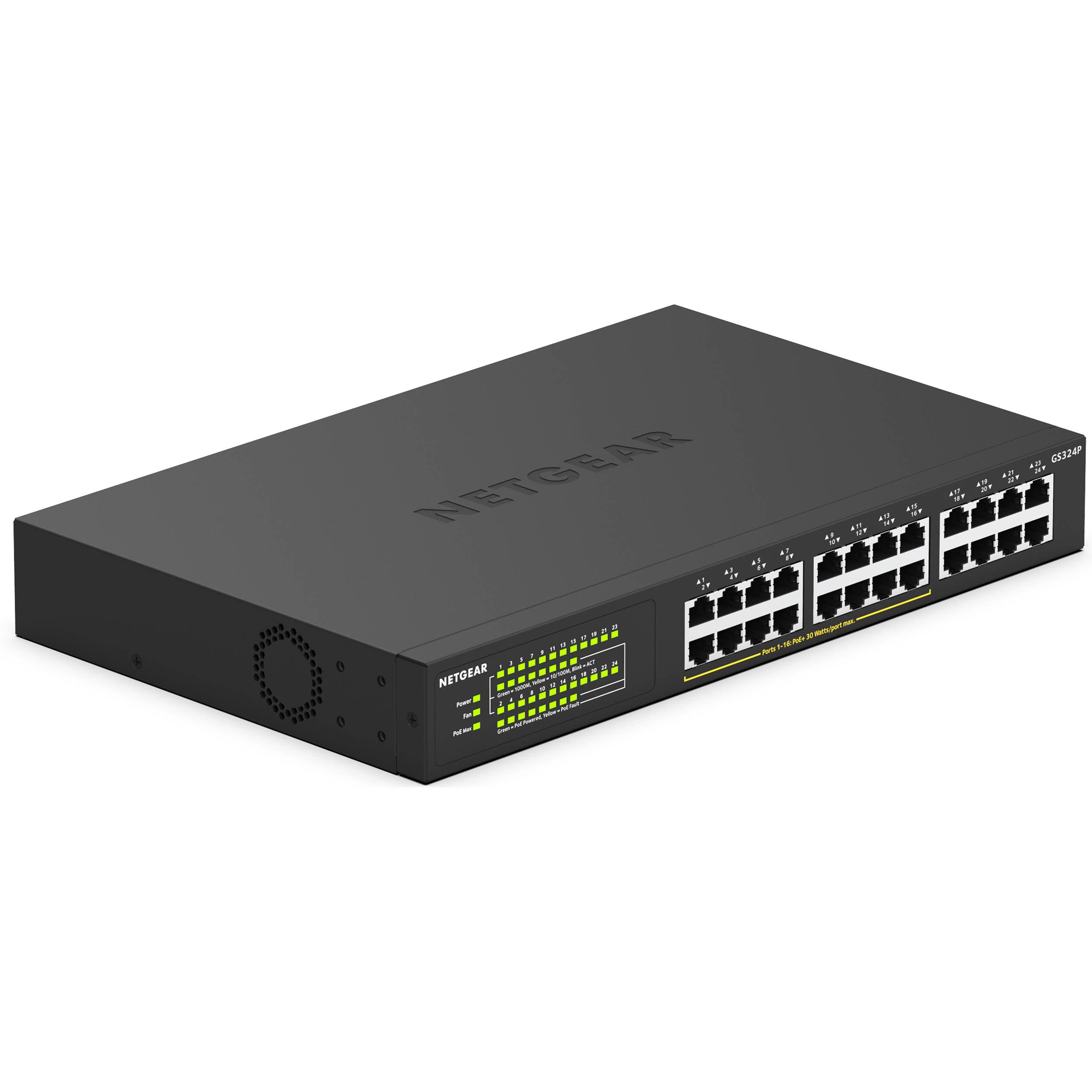 Netgear GS324P-100NAS 24-Port Gigabit PoE+ Switch | Unmanaged, Rack