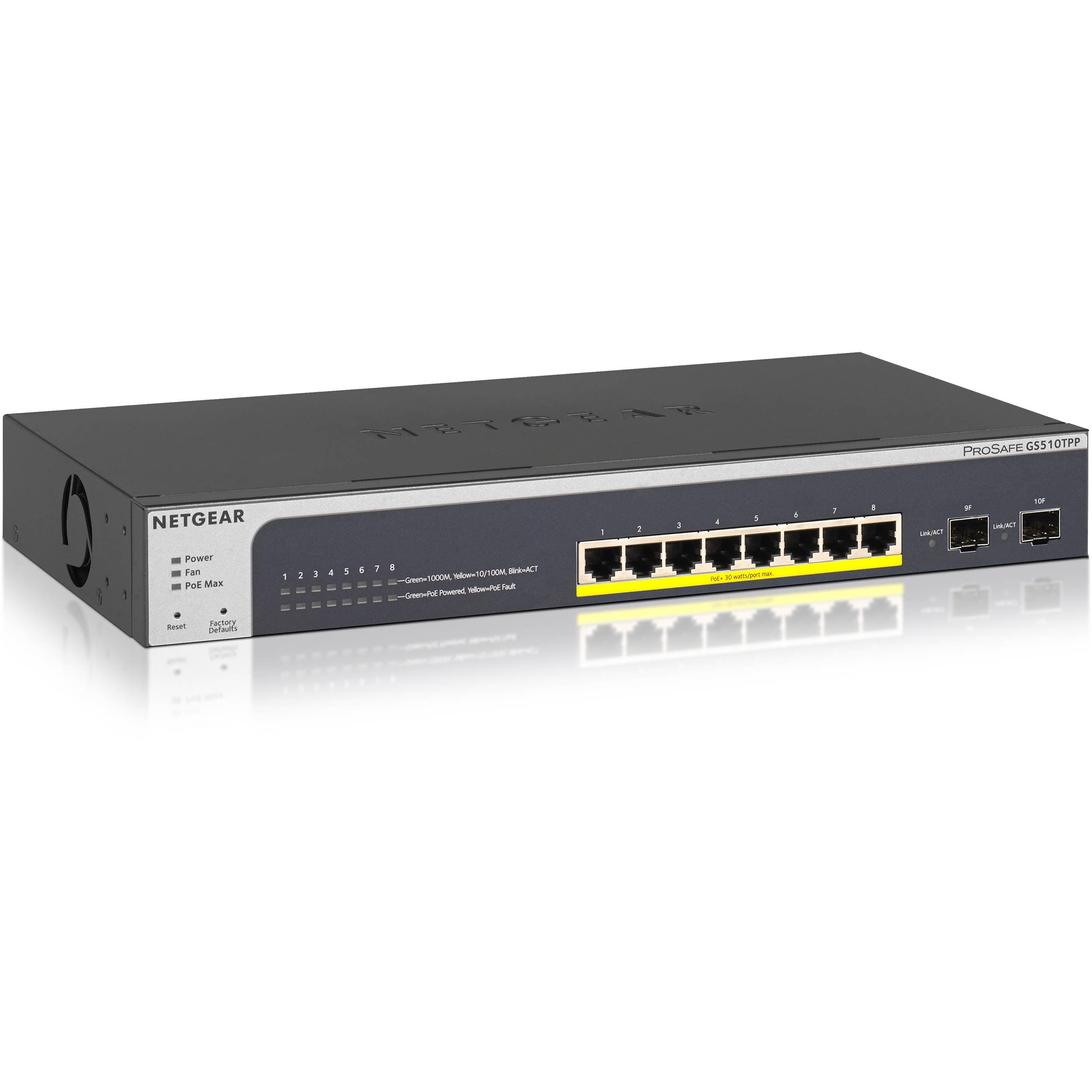 Netgear GS510TPP-100NAS 8-Port Gigabit PoE+ Switch | Smart Managed, 2 SFP