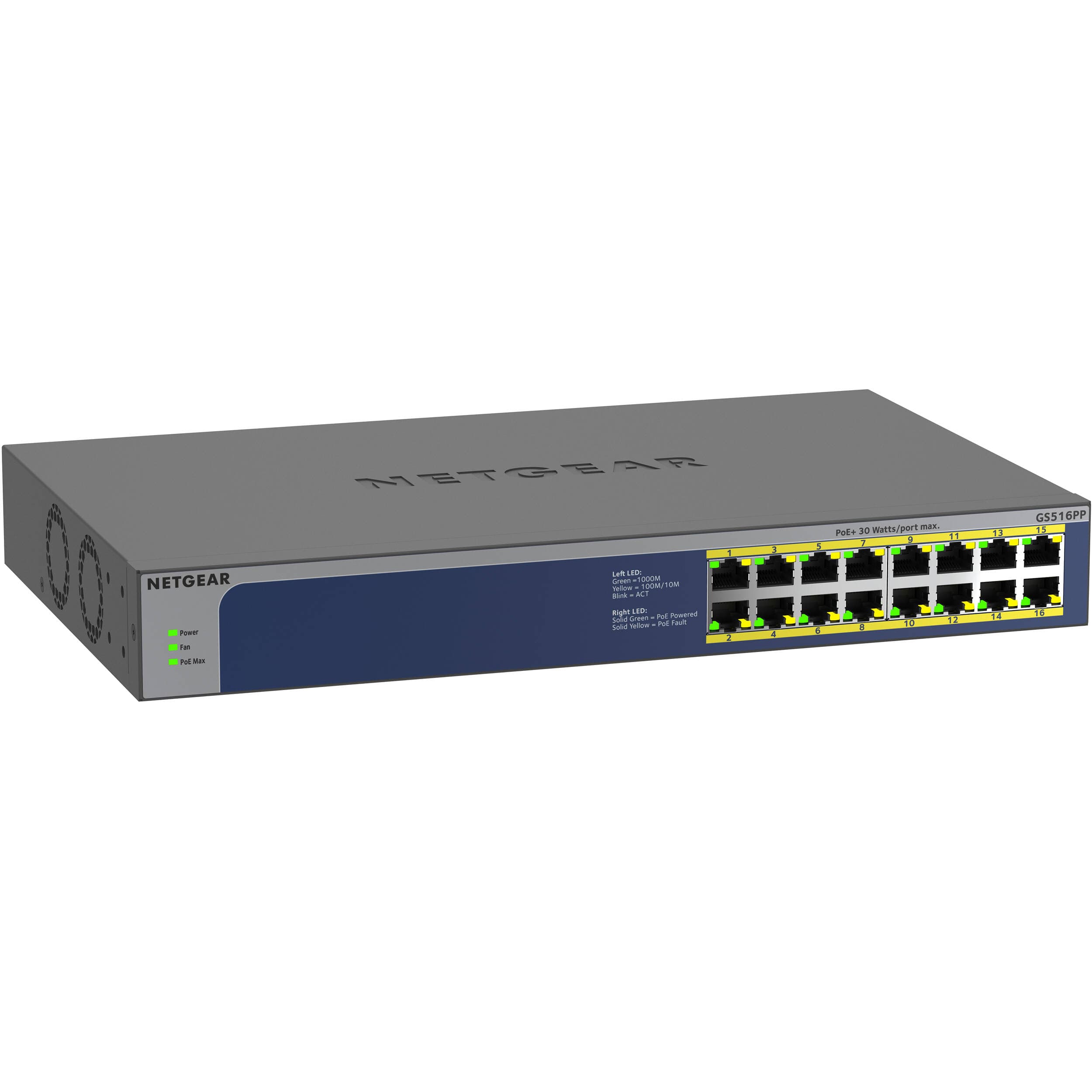 Netgear GS516PP-100NAS 16-Port Gigabit PoE+ Switch | Unmanaged, 260W