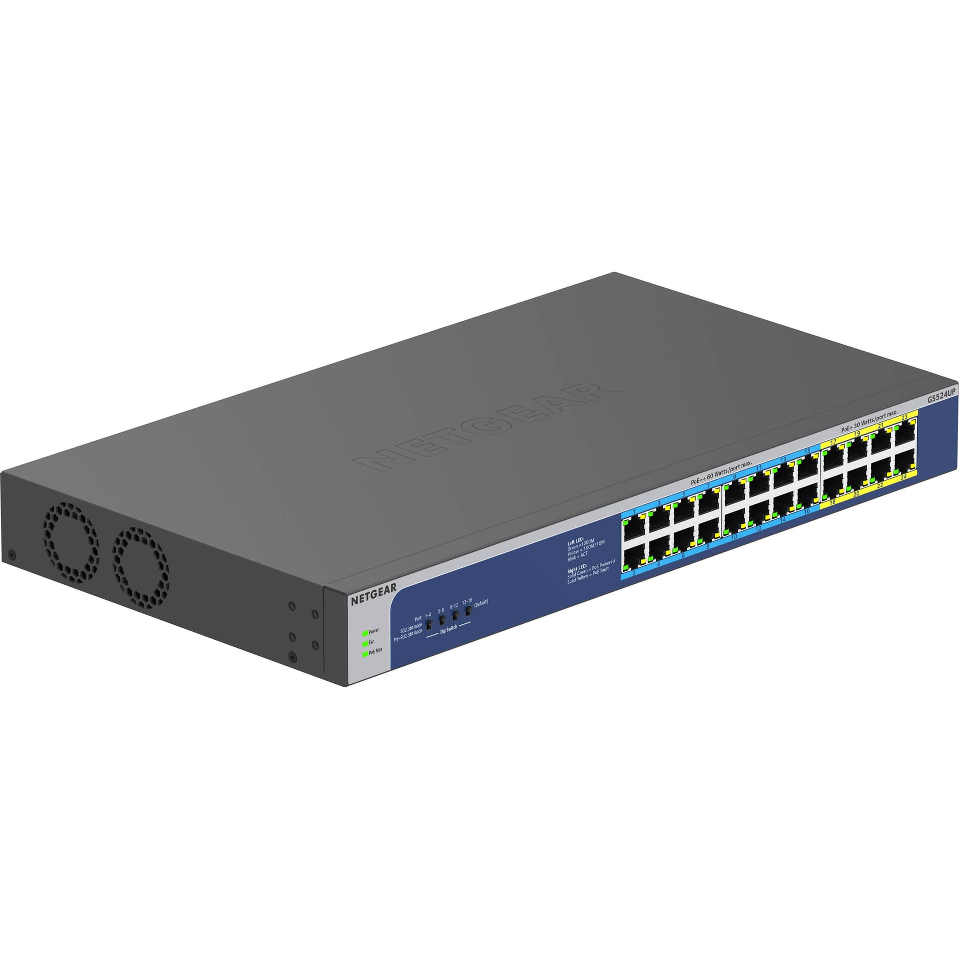 Netgear GS524UP-100NAS 24-port Gigabit unmanaged PoE++ switch with 16 PoE++ ports and 480 W budget