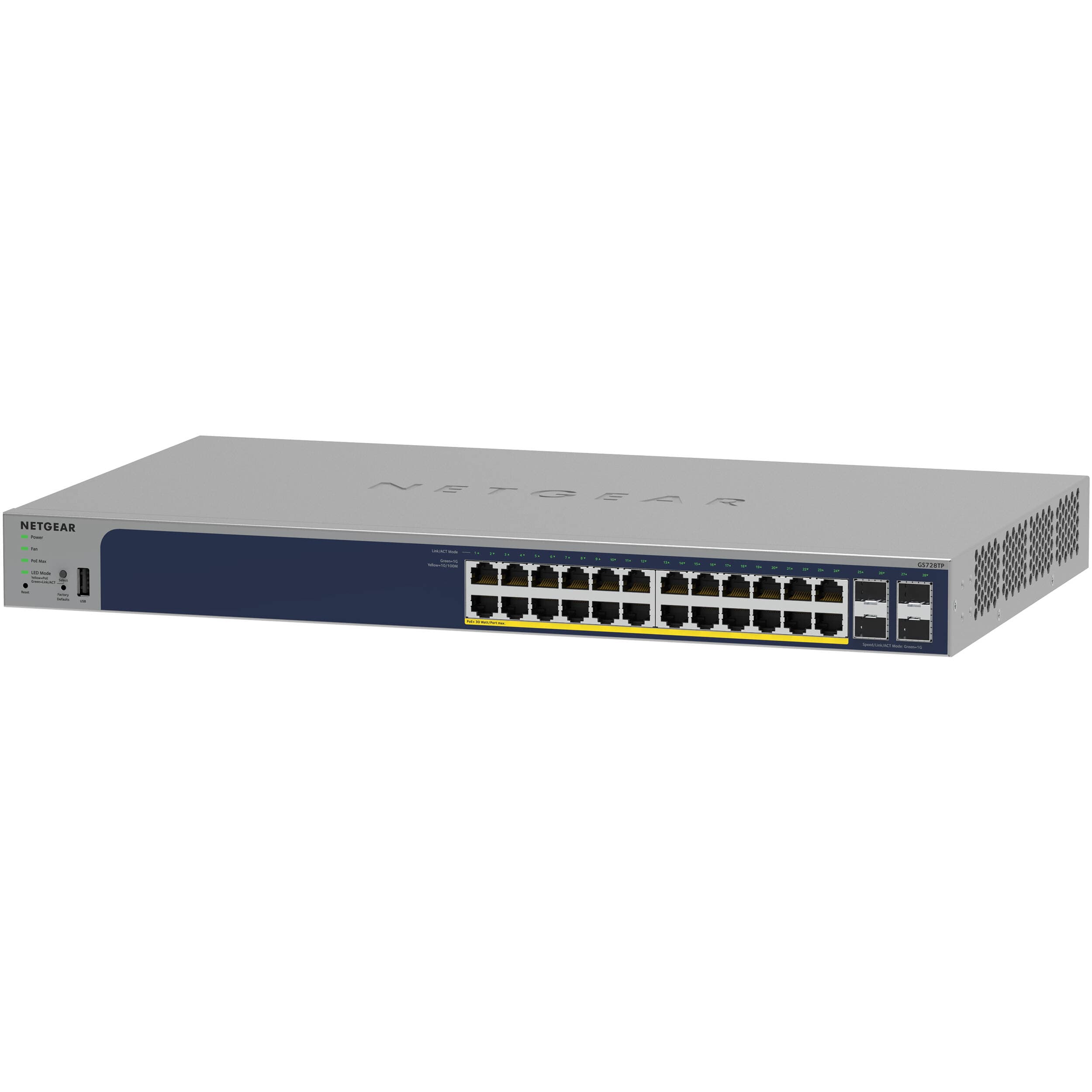 NETGEAR GS728TP-300NAS 28-port Gigabit PoE+ smart switch with 4 SFP uplinks