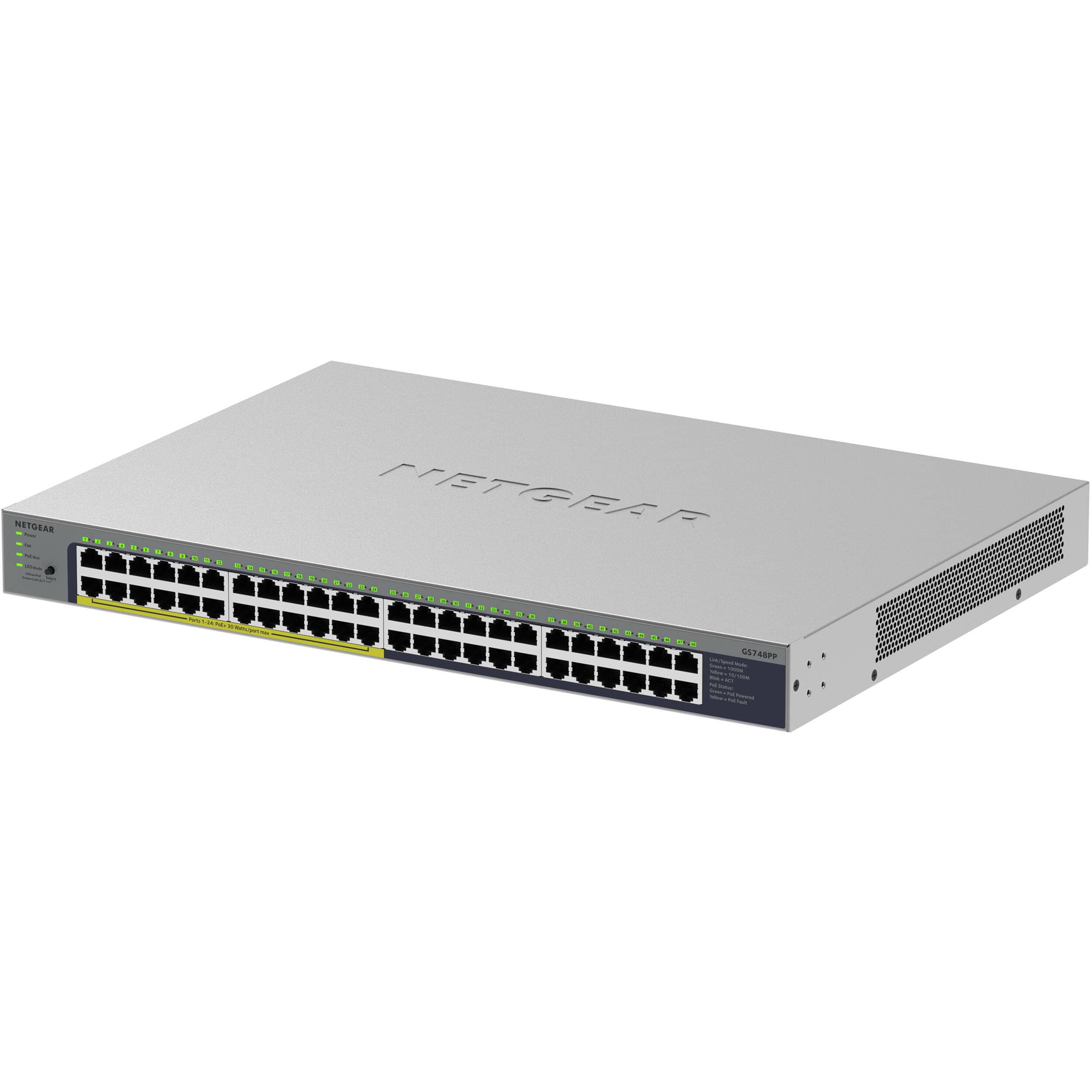 Netgear 48-port Gigabit Ethernet unmanaged PoE+ Essentials switch with 24 PoE+ ports and 380W power budget