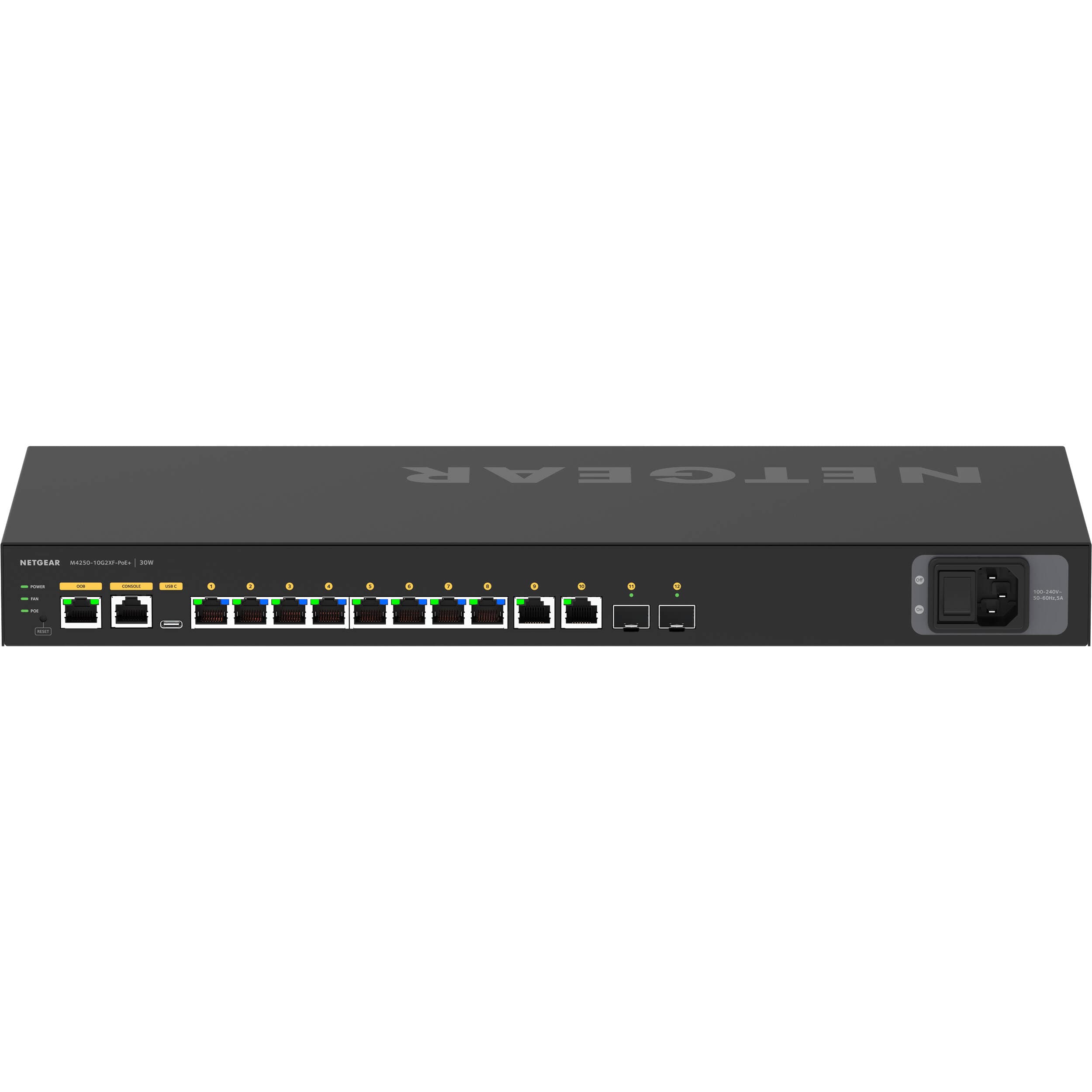 NETGEAR M4250 GSM4212PX-100NAS 10G2XF PoE+ AV switch with 8 PoE+ ports and 2 SFP+ uplinks