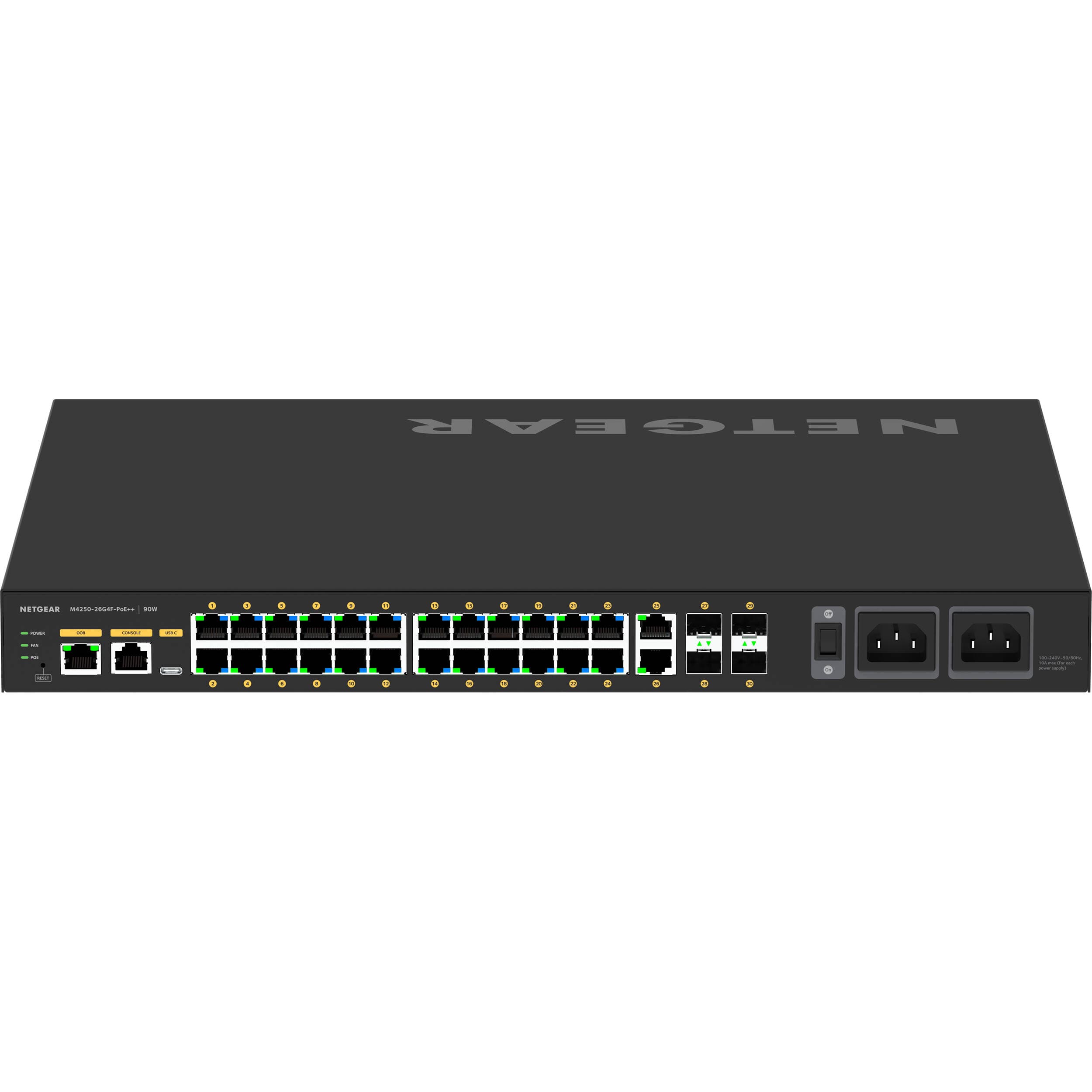 Netgear M4250 26G4F managed PoE++ switch with 24 PoE ports and 10G uplinks