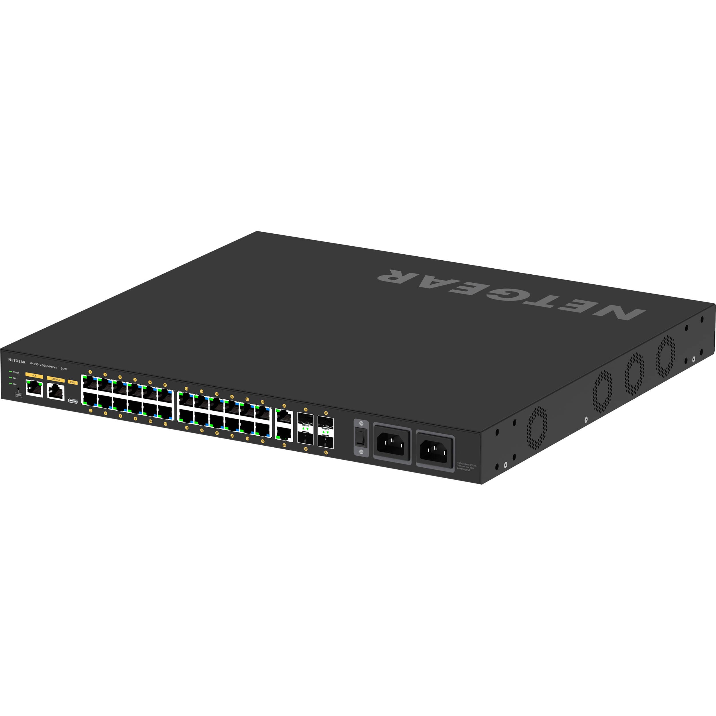 Netgear M4250 26G4F managed PoE++ switch with 24 PoE ports and 10G uplinks
