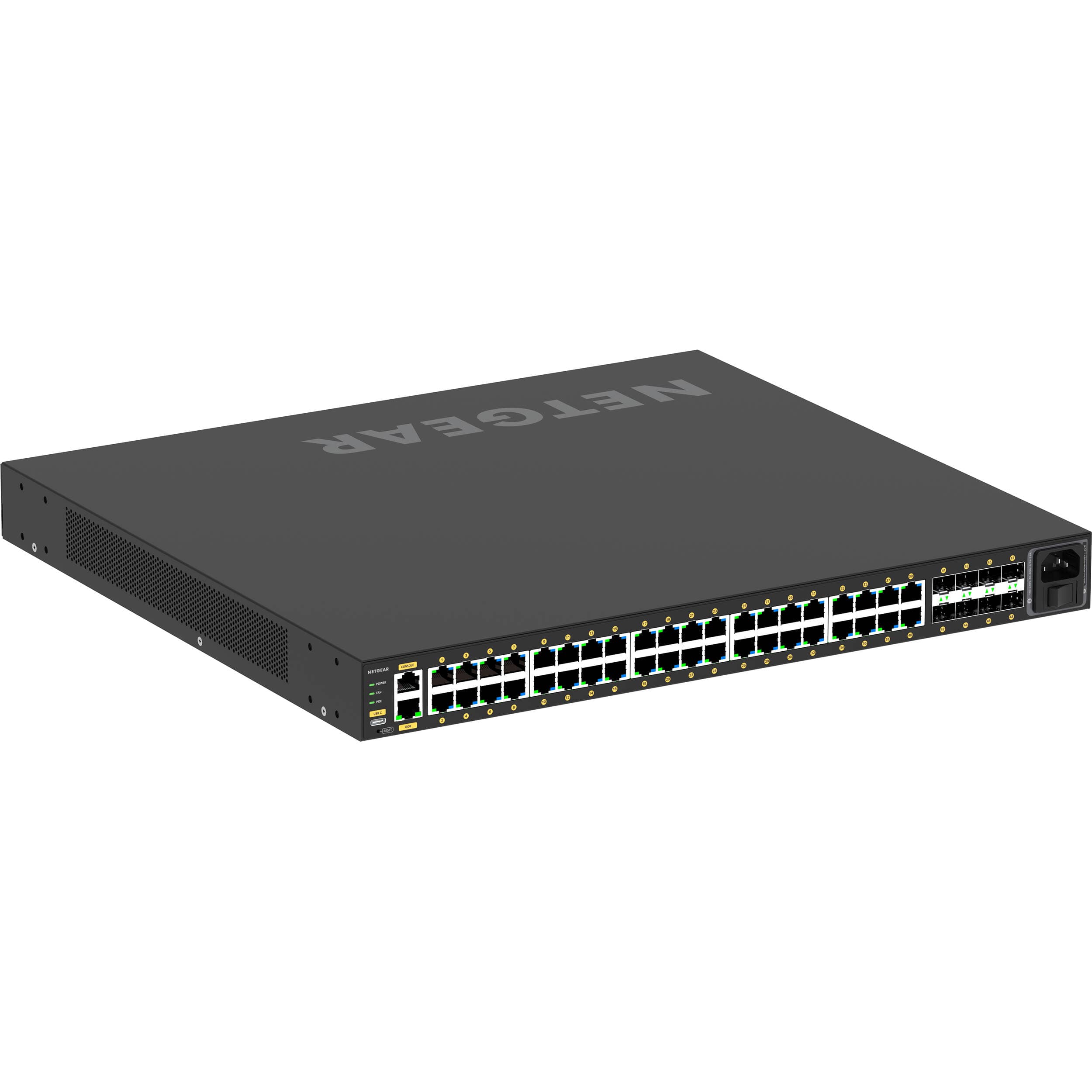 Netgear M4250 40G8F PoE+ managed switch with 48 ports and 370 W PoE budget