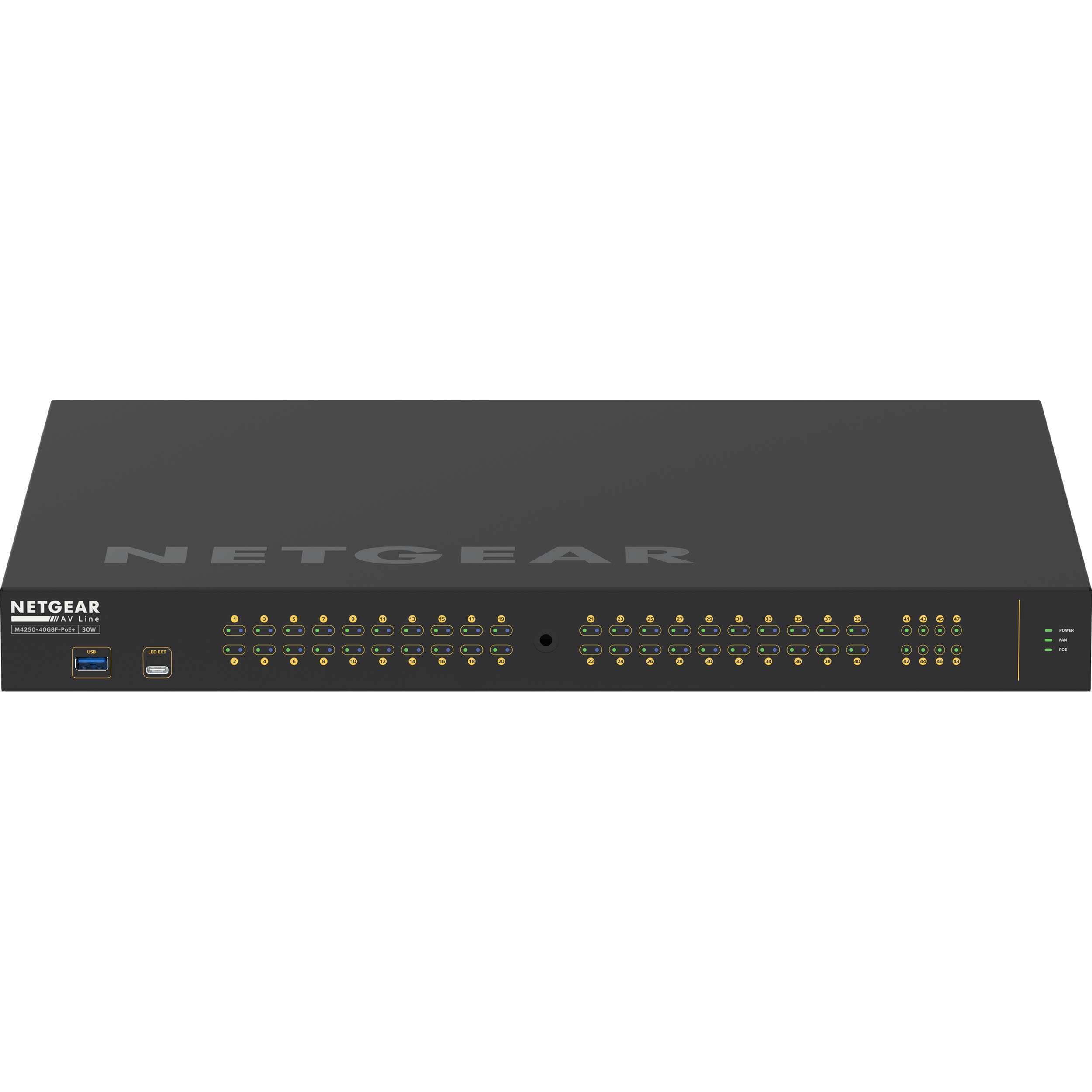 Netgear M4250 40G8F PoE+ managed switch with 48 ports and 370 W PoE budget