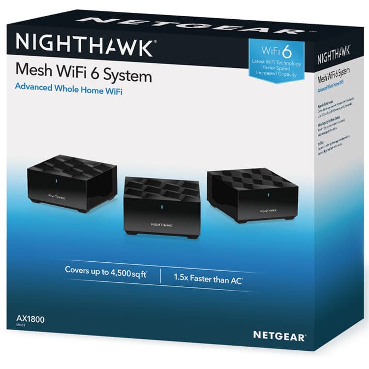 Netgear Nighthawk Mesh WiFi 6 System for whole-home coverage and easy app-based setup