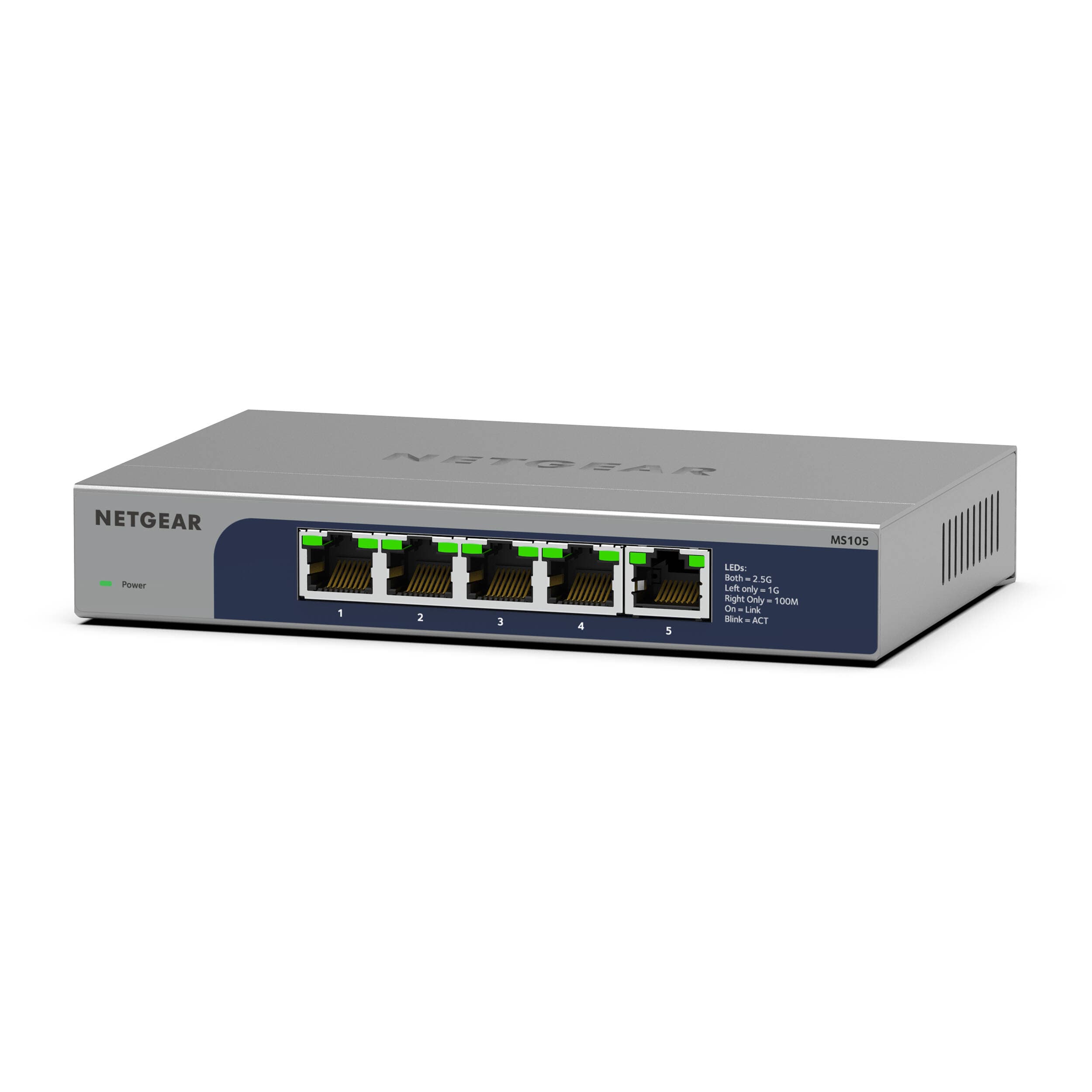 NETGEAR MS105-100NAS 5-port 2.5G unmanaged switch in metal desktop or wall-mount design