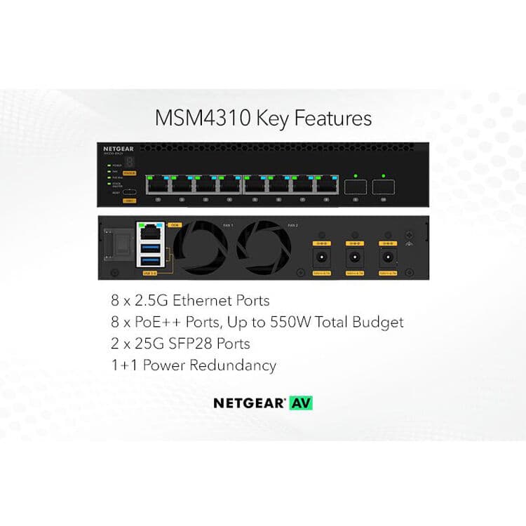 Netgear M4350-8M2V managed switch with 8 10GbE ports for Layer 2 enterprise networking