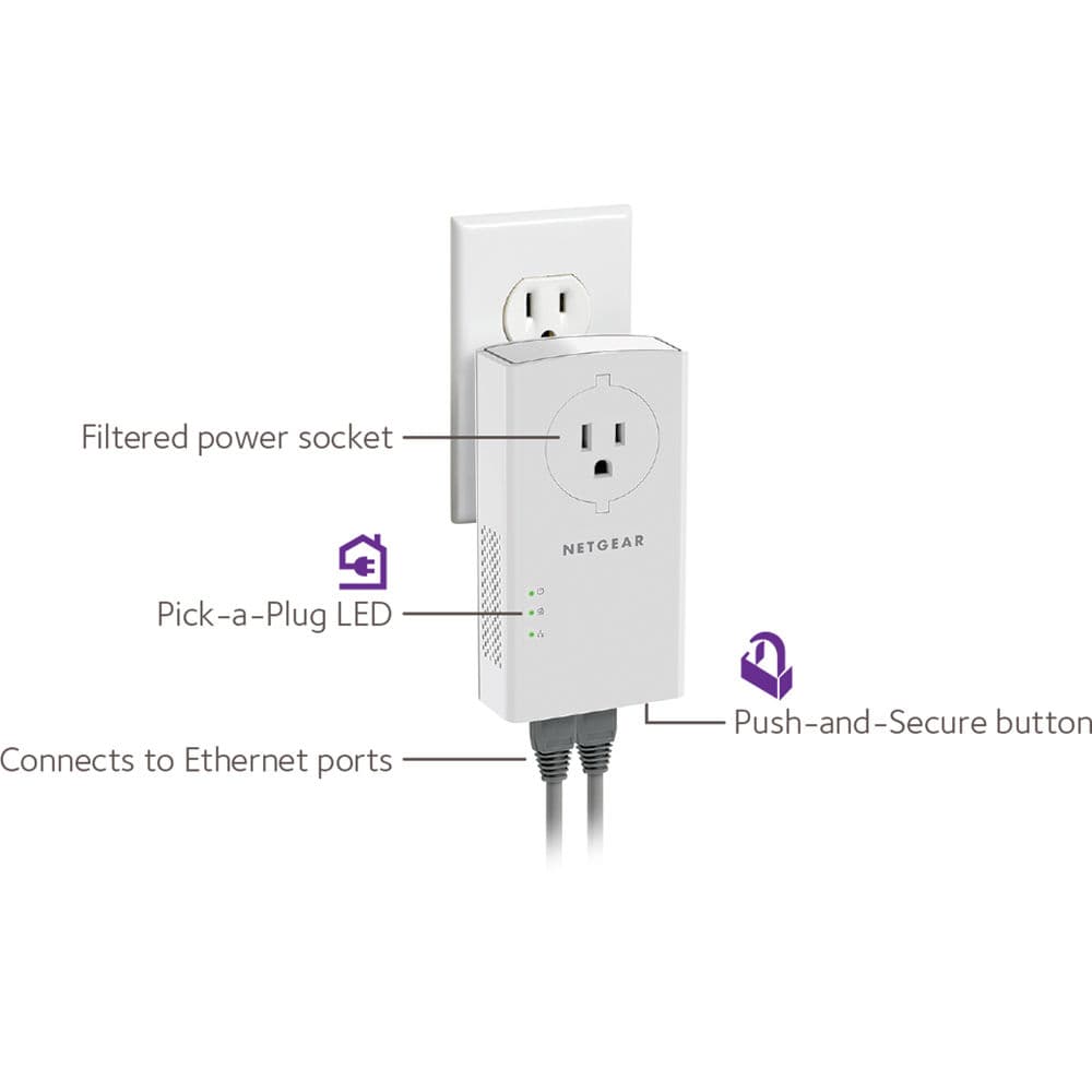 Netgear Powerline 2000 with Extra Outlet powerline Ethernet adapter for wired networking