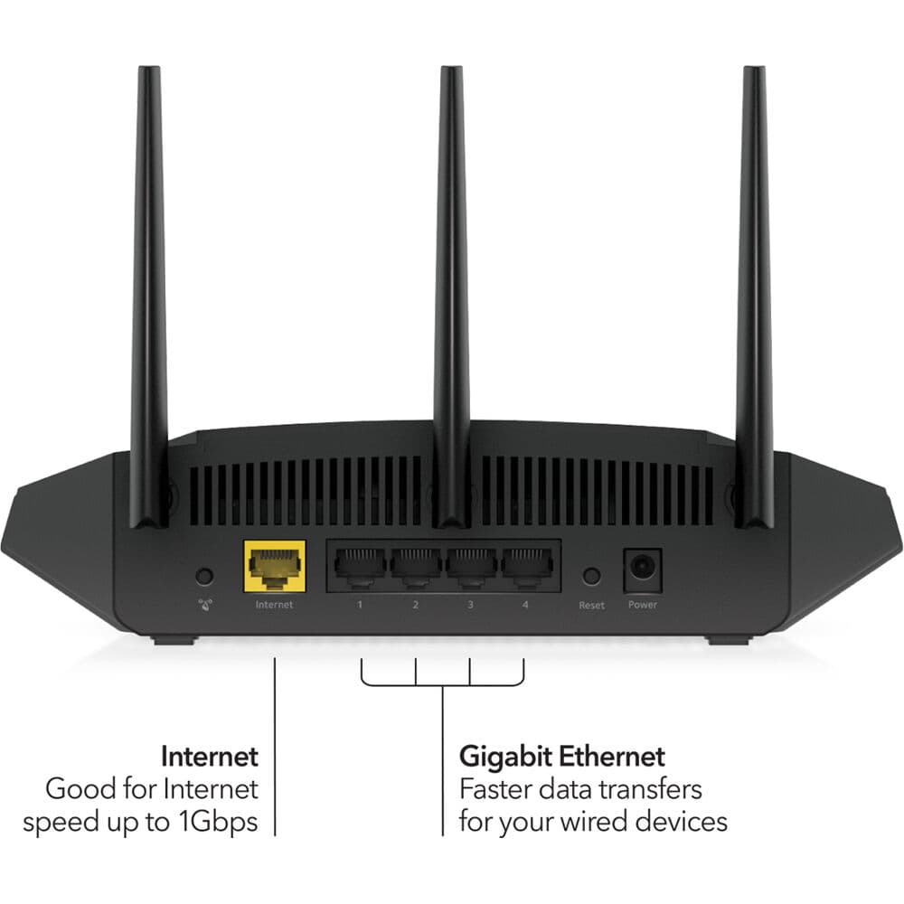 Netgear Nighthawk AX4 RAX36S dual-band Wi‑Fi 6 router with 3 external antennas
