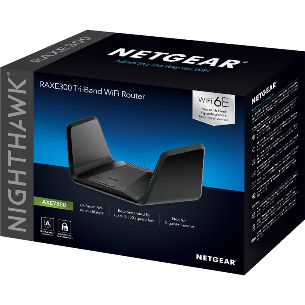 Netgear RAXE300 AXE7800 tri-band Wi-Fi 6E router with 2.5 GbE port for premium home networking