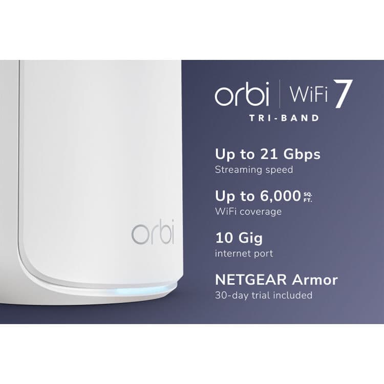 Netgear Orbi 870 WiFi 7 3-pack mesh expansion system in desktop form factor