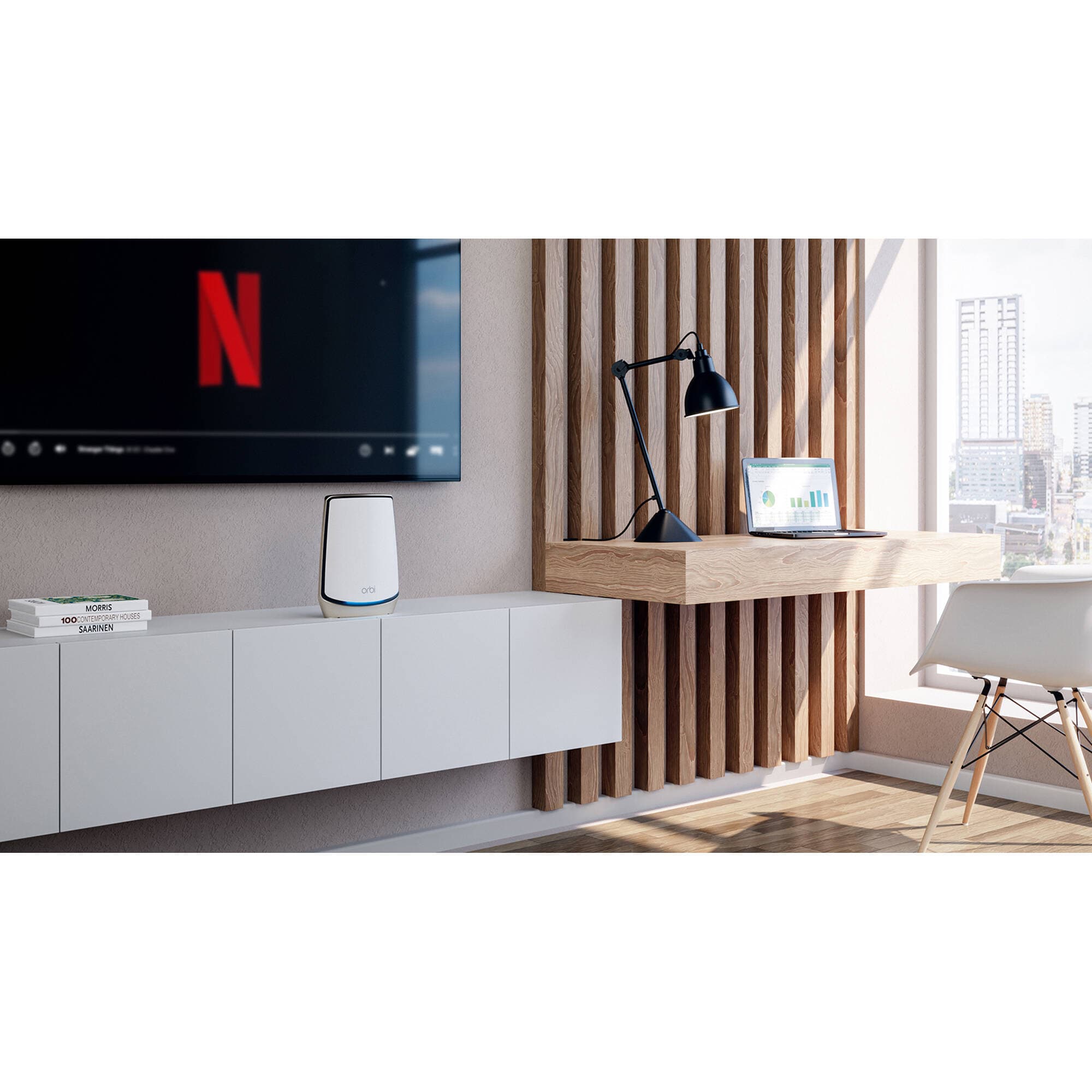 Netgear Orbi RBK862S Wi‑Fi 6 tri-band mesh router with 8 internal antennas and 10 Gigabit Ethernet