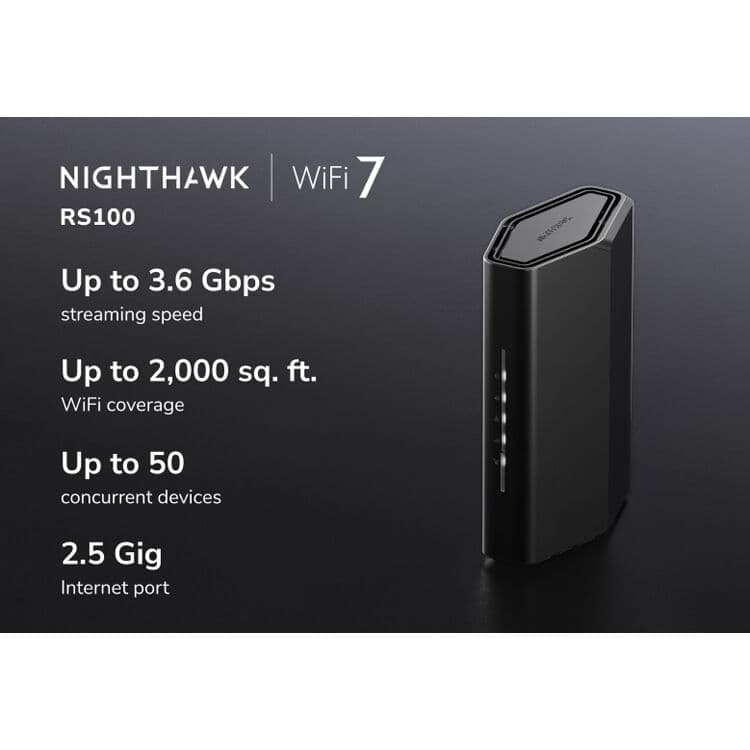Netgear Nighthawk RS100-100NAS Wi‑Fi 7 router with BE3600 throughput and 4 ports