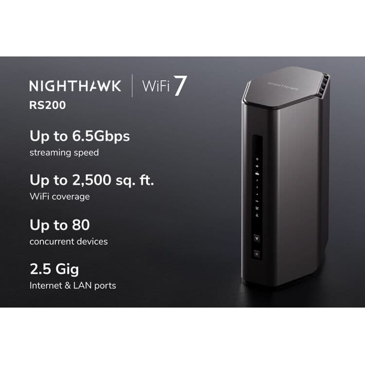 Netgear Nighthawk RS200 WiFi 7 BE6500 desktop router for premium home networking