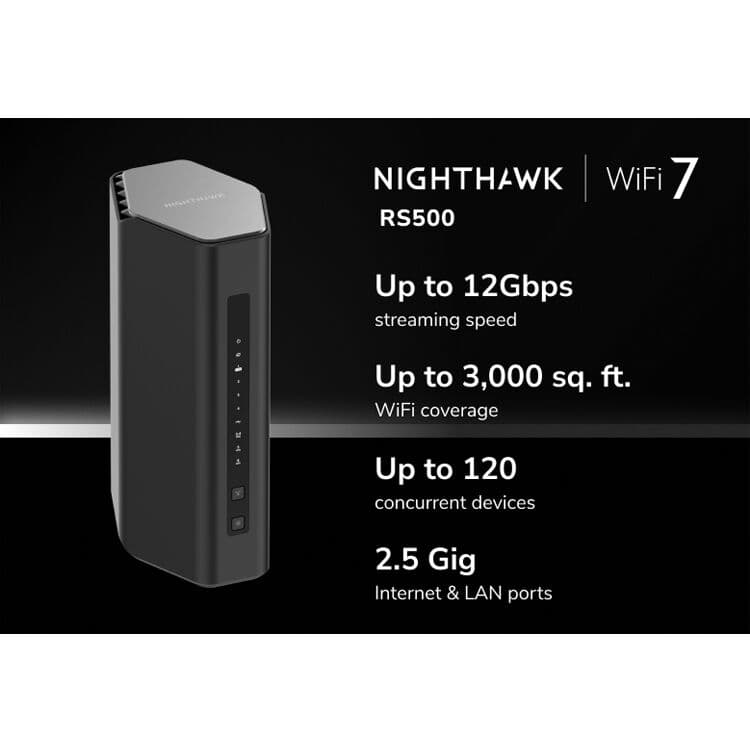 Netgear Nighthawk RS500 WiFi 7 BE12000 router for whole-home mesh coverage and multi-gig connectivity