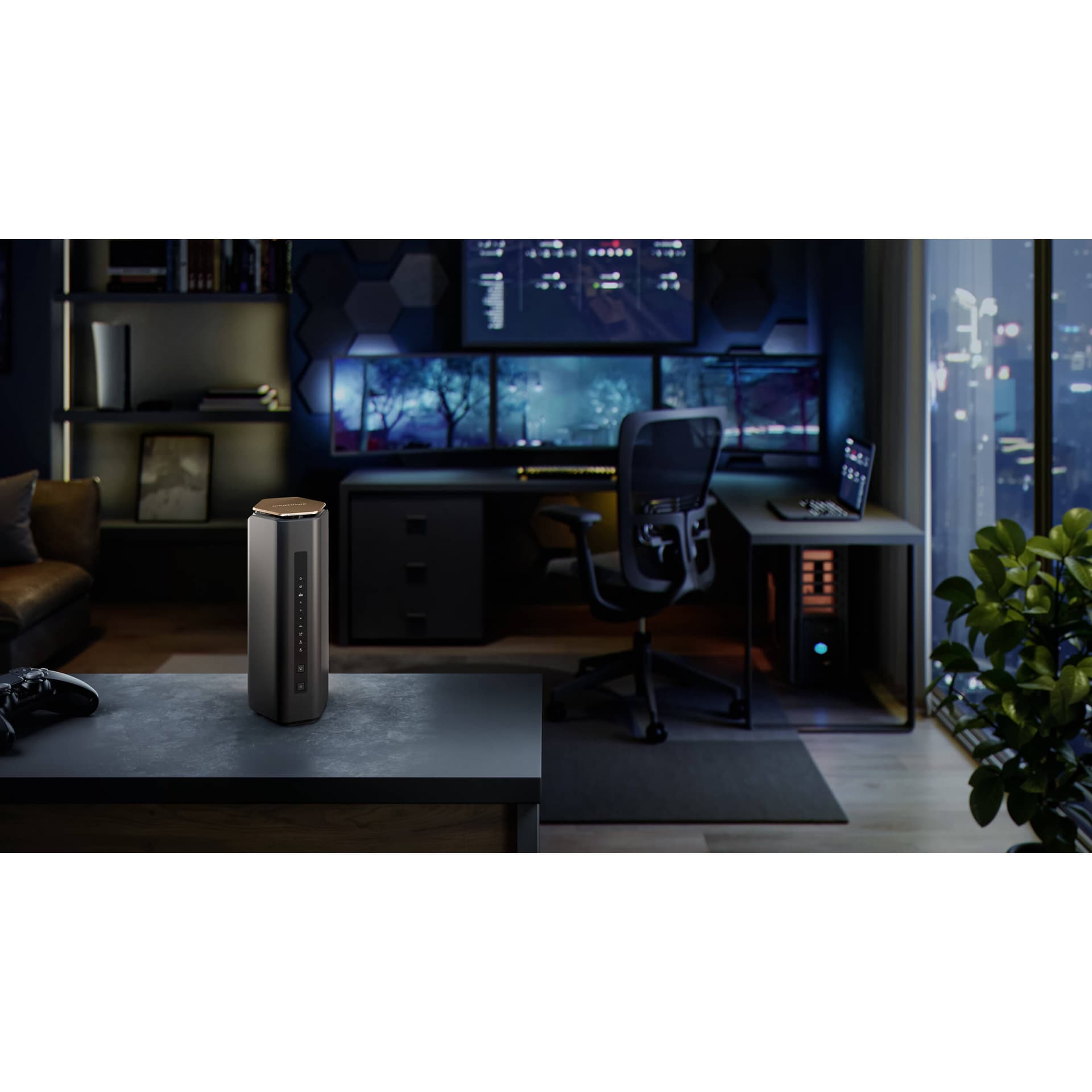 Netgear Nighthawk RS600 WiFi 7 BE18000 desktop router with 5 Ethernet ports