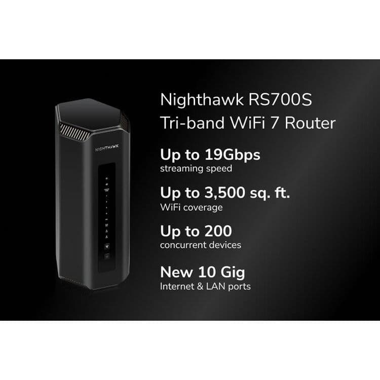 Netgear Nighthawk RS700S Wi-Fi 7 tri-band router with 6 Ethernet ports