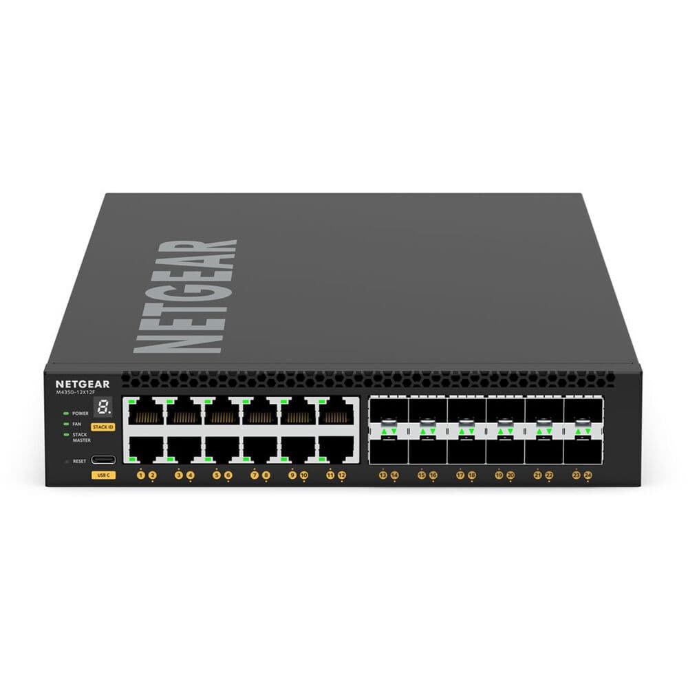 Netgear M4350-12X12F managed data center switch with 24 ports and 12 SFP+ uplink slots